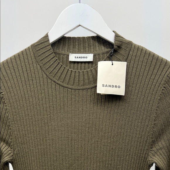 NWT Sandro Olive Ribbed Knit Dress - Picture 5 of 10
